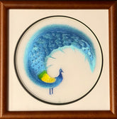 Handmade Embroidery Framed Peacock Feather Wall Hanging